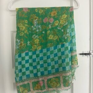 Spell Green Floral & Checkerboard Lightweight Scarf/ Sarong